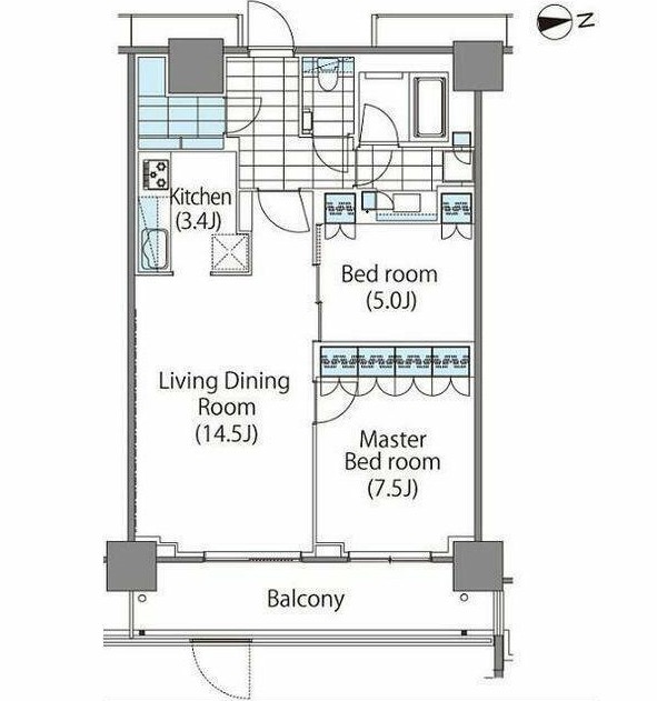 コンフォリア新宿イーストサイドタワー2216号室の図面