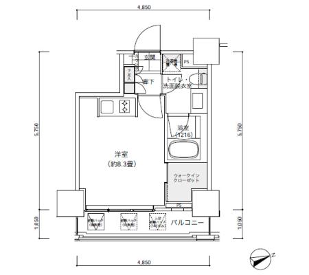 パークキューブ愛宕山タワー1305号室の図面