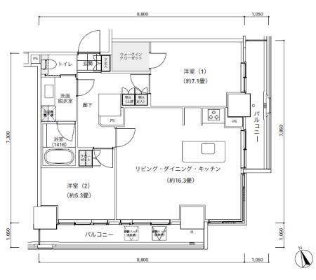 パークキューブ愛宕山タワー1503号室の図面