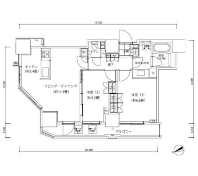 パークキューブ愛宕山タワー1901号室の図面