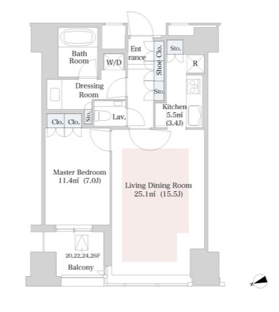 ラ・トゥール新宿2206号室の図面