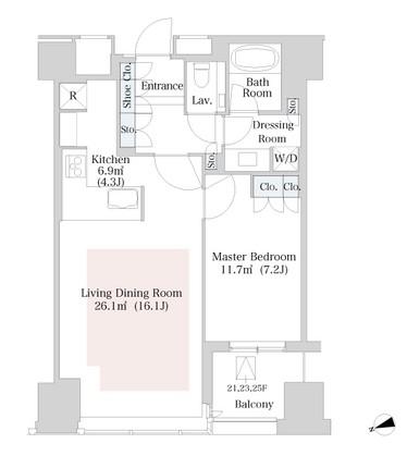 ラ・トゥール新宿2207号室の図面