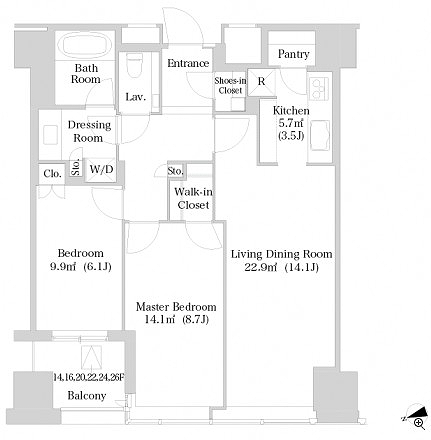 ラ・トゥール新宿2308号室の図面