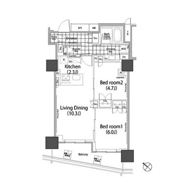 パークハビオ赤坂タワー1805号室の図面
