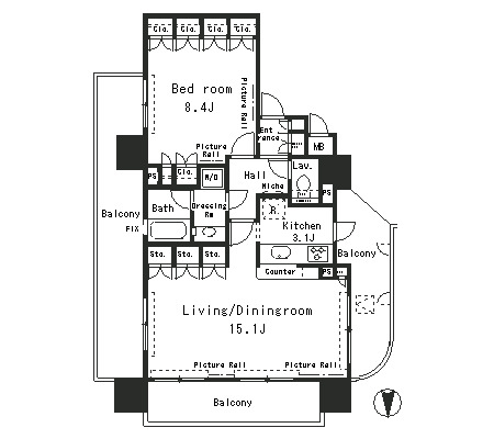 パークアクシス四谷ステージ1301号室の図面