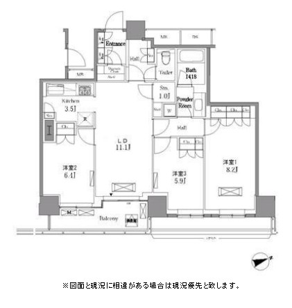 レジディアタワー目黒不動前1408号室の図面