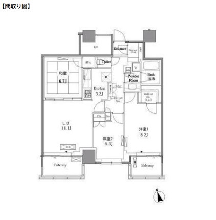 レジディアタワー目黒不動前2109号室の図面