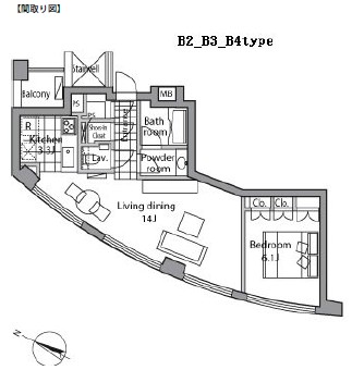レジディアタワー乃木坂1402号室の図面