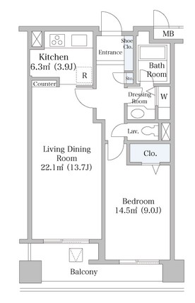 ヨコソーレインボータワーハイツ1503号室の図面