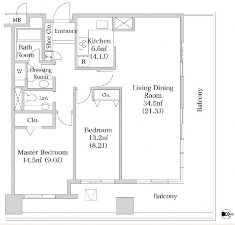 ヨコソーレインボータワーハイツ1505号室の図面