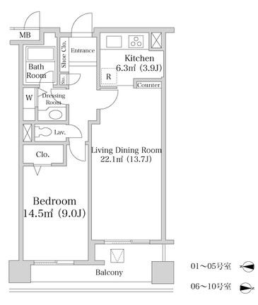 ヨコソーレインボータワーハイツ1708号室の図面