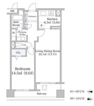 ヨコソーレインボータワーハイツ1802号室の図面