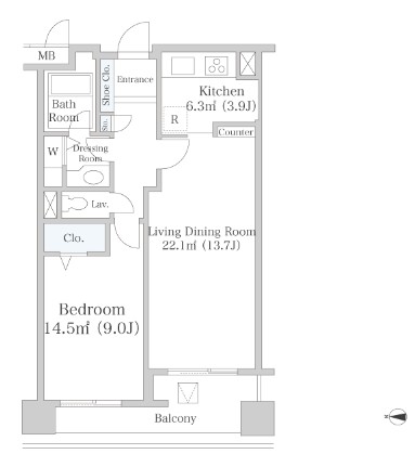 ヨコソーレインボータワーハイツ2202号室の図面