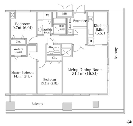 ヨコソーレインボータワーハイツ2203号室の図面