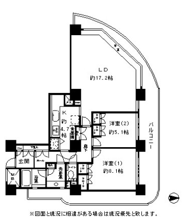 リバーポイントタワー1612号室の図面