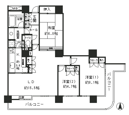 リバーポイントタワー205号室の図面