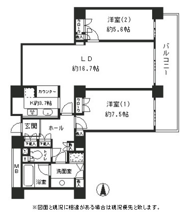 リバーポイントタワー2502号室の図面