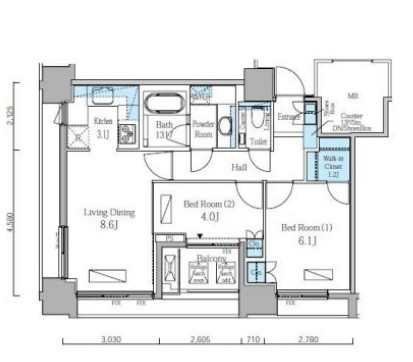 富ヶ谷スプリングス1201号室の図面