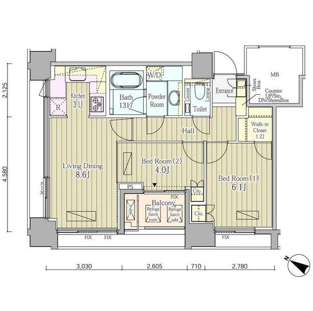 富ヶ谷スプリングス1301号室の図面