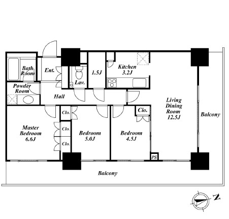 リエトコートアルクスタワー1202号室の図面
