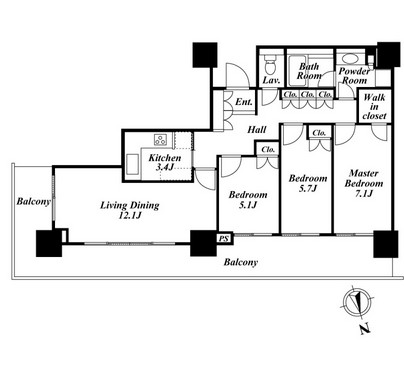 リエトコートアルクスタワー1501号室の図面