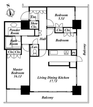 リエトコートアルクスタワー1503号室の図面
