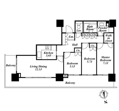 リエトコートアルクスタワー1701号室の図面
