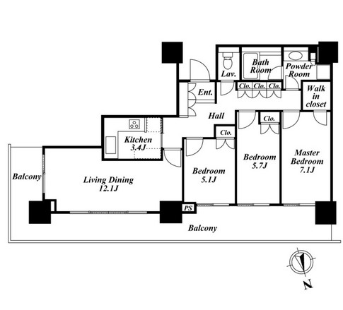 リエトコートアルクスタワー1901号室の図面