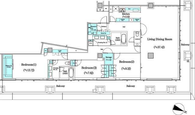 二番町テラス1302号室の図面