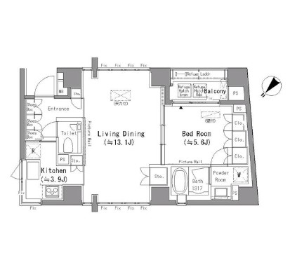 六本木エムケイアートレジデンス212号室の図面