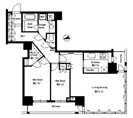 パークタワー芝浦ベイワード　アーバンウイング1305号室の図面