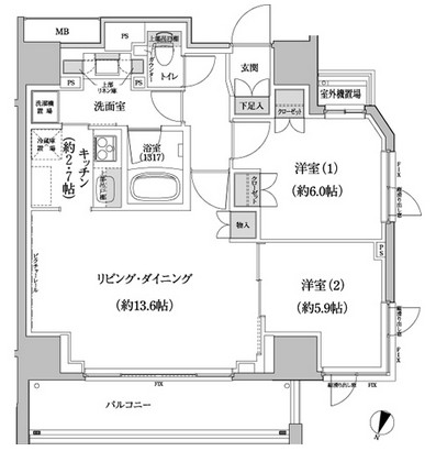 パークハビオ渋谷本町レジデンス1301号室の図面
