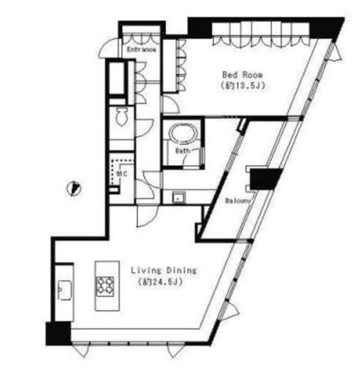 パークキューブ目黒タワー1305号室の図面