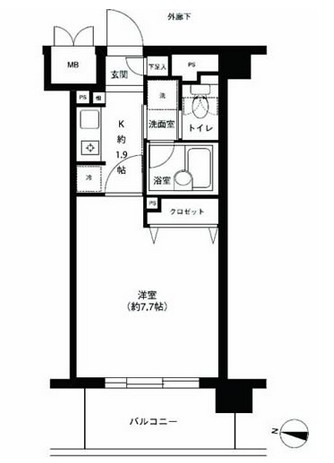 アボリアスコート笹塚107号室の図面