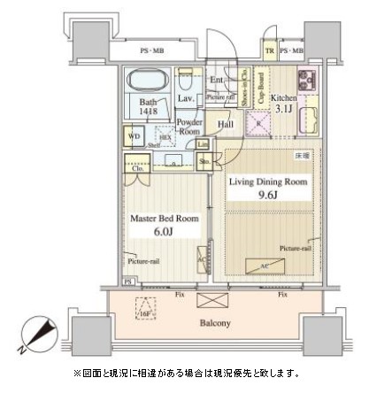 パークコート千代田富士見ザタワー1006号室の図面