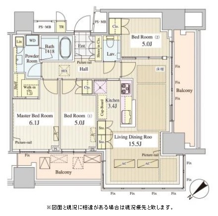 パークコート千代田富士見ザタワー2008号室の図面