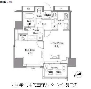 レジディアタワー目黒不動前1702号室の図面