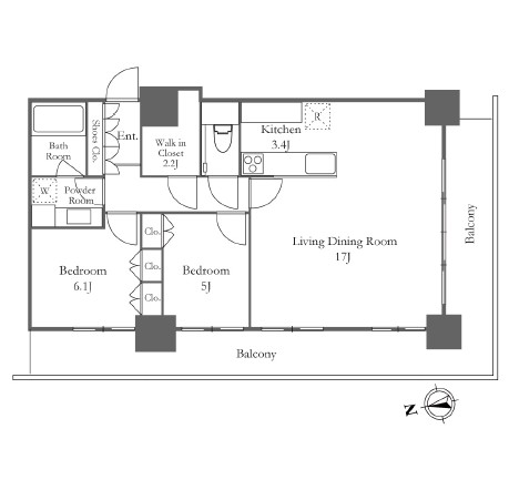 リエトコートアルクスタワー1008号室の図面
