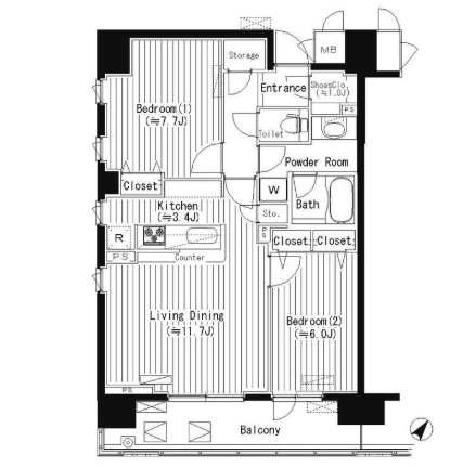 ＰＲＩＭＥ　ＵＲＢＡＮ　東中野　ＣＯＵＲＴ516号室の図面