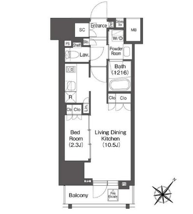 レフィールオーブ代々木1202号室の図面