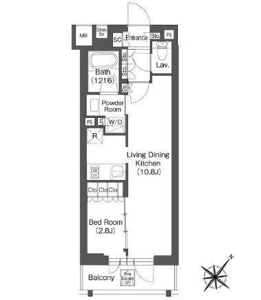 レフィールオーブ代々木208号室の図面