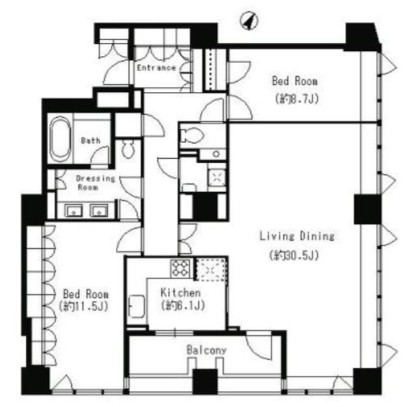 パークキューブ目黒タワー1902号室の図面